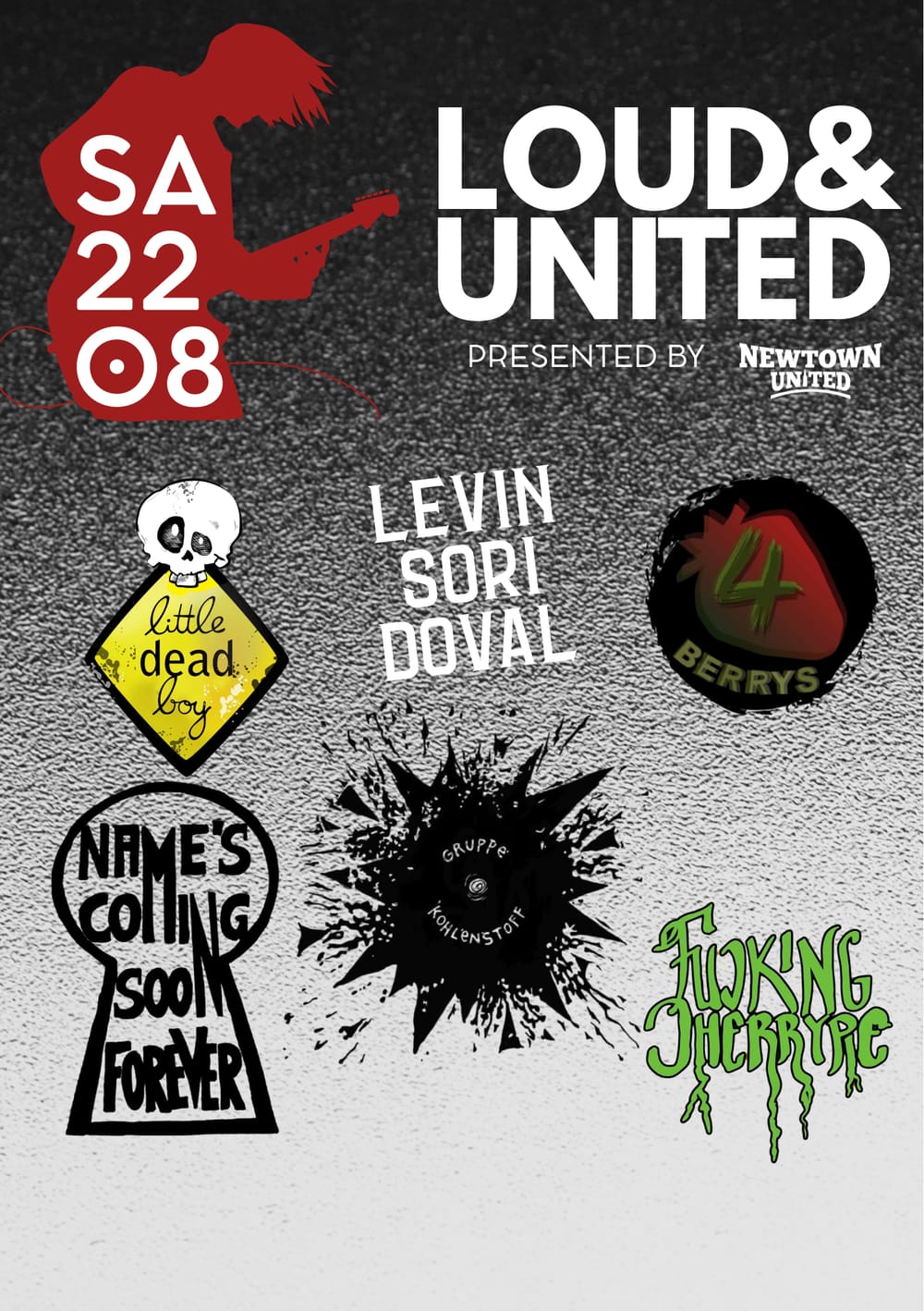 Plakat LOUD & UNITED Vol. 1 am Samstag, 22.08., mit den Logos der Bands